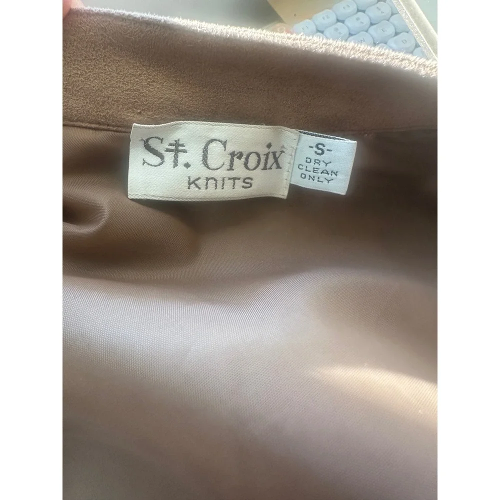 St. Croix Knits Vintage‎ Tan Faux Suede Striped Jacket Button Front Bomber Small